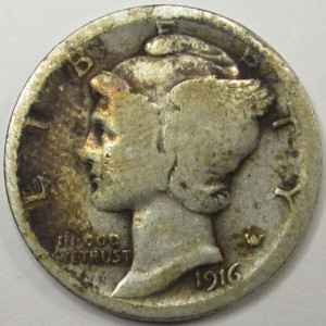 1916 Mercury Dime - antique first year of issue American silver dime