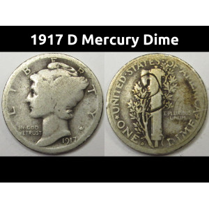 1917 D Mercury Dime - vintage Denver mintmark American silver coin