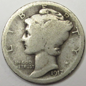 1917 D Mercury Dime - vintage Denver mintmark American silver coin