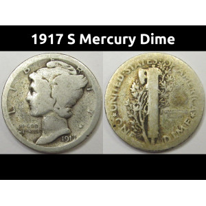1917 S Mercury Dime - vintage San Francisco mintmark silver coin