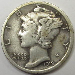 1918 Mercury Dime - antique better condition American dime