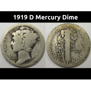 1919 D Mercury Dime - antique Denver mintmark American dime