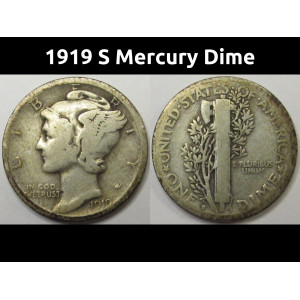 1919 S Mercury Dime - antique San Francisco mintmark 