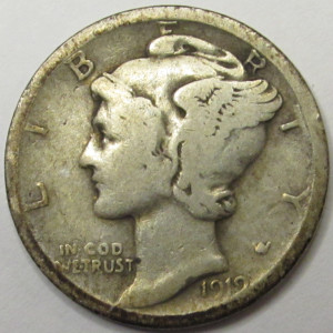 1919 S Mercury Dime - antique San Francisco mintmark 