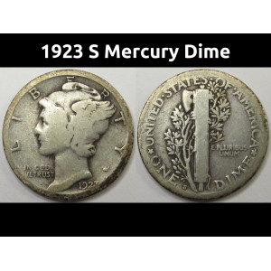 1923 S Mercury Dime - antique San Francisco mintmark silver coin