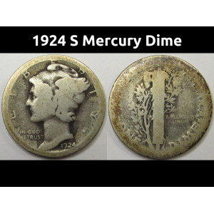 1924 S Mercury Dime - antique San Francisco mintmark silver dime