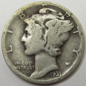 1931 D Mercury Dime - antique Denver mintmark Great Depression silver coin