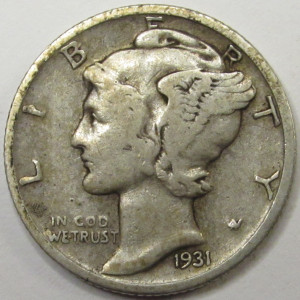 1931 S Mercury Dime - vintage San Francisco mintmark low mintage dime