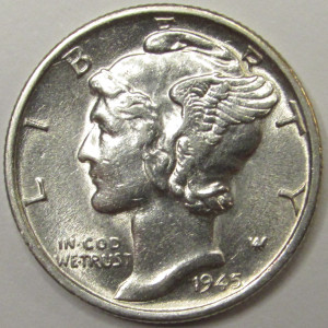 1945 S Mercury Dime - vintage uncirculated American silver coin