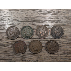Lot of 7 higher grade Indian Head Cents - 1895-1908 - full Liberty