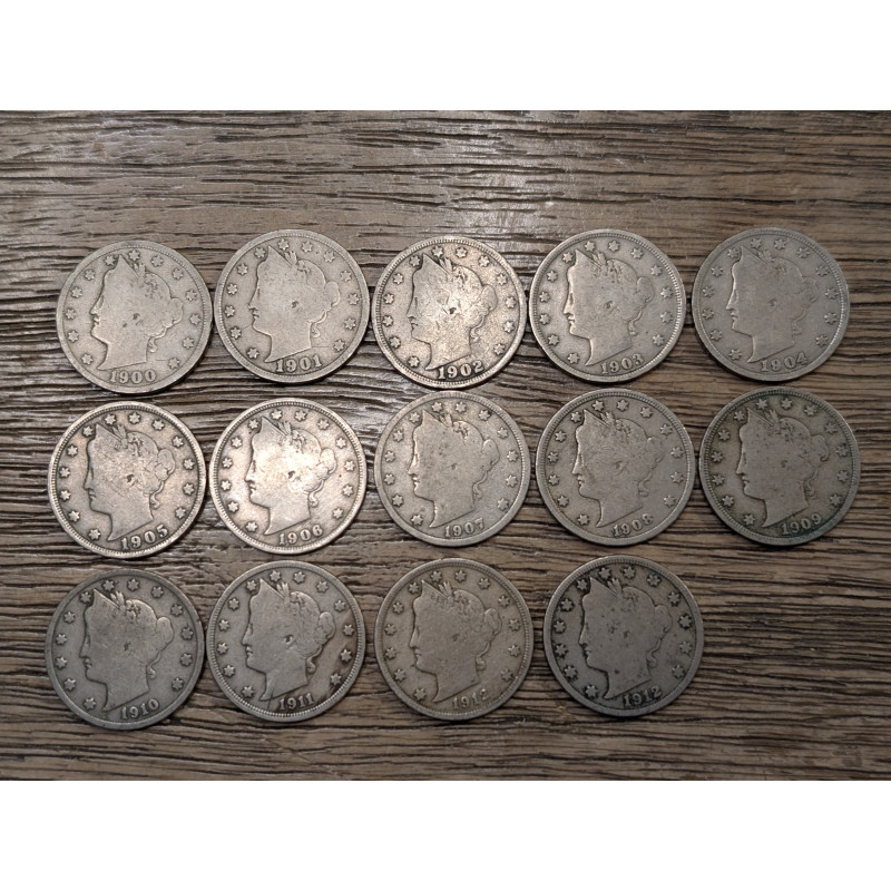 Lot of 14 1900-1912 Liberty V Nickels - old US coin starter set