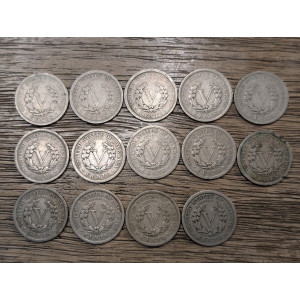 Lot of 14 1900-1912 Liberty V Nickels - old US coin starter set
