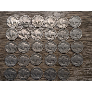 Lot of 29 unique year+mintmark Buffalo Nickels - 1920-1938