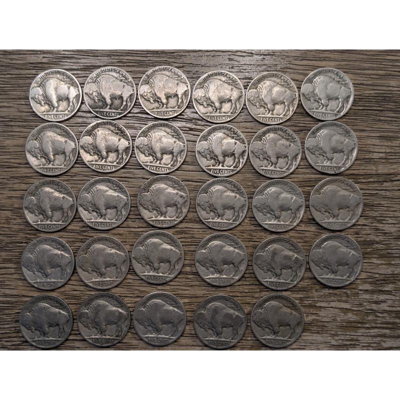 Lot of 29 unique year+mintmark Buffalo Nickels - 1920-1938