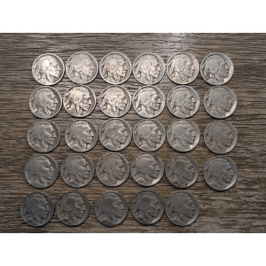 Lot of 29 unique year+mintmark Buffalo Nickels - 1920-1938