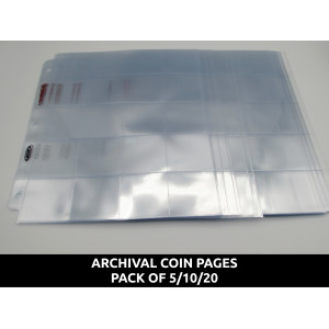 20 Pocket plastic archival Coin Pages for coin collecting storage - choose quantity 5 / 10 / 20