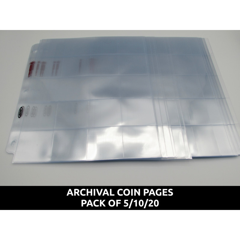 20 Pocket plastic archival Coin Pages for coin collecting storage - choose quantity 5 / 10 / 20