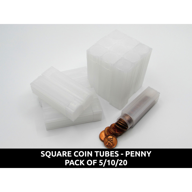 Square Cent (Penny) Coin Tubes - Pack of 5 / 10 / 20 - archival quality plastic
