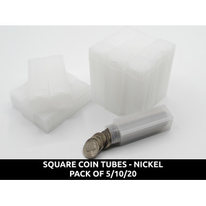 Square Nickel Coin Tubes - Pack of 5 / 10 / 20 - archival quality plastic