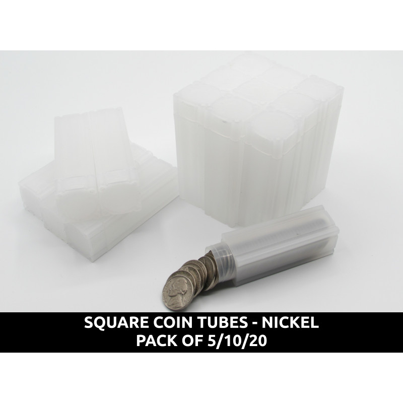 Square Nickel Coin Tubes - Pack of 5 / 10 / 20 - archival quality plastic