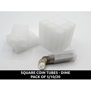 Square Dime Coin Tubes - Pack of 5 / 10 / 20 - archival quality plastic