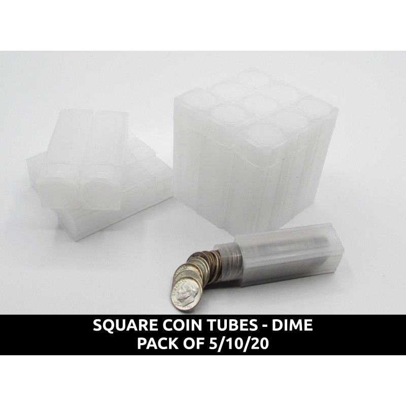 Square Dime Coin Tubes - Pack of 5 / 10 / 20 - archival quality plastic