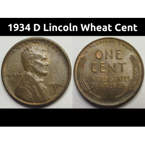 1934 D Lincoln Wheat Cent - antique Denver mintmark Great Depression era penny