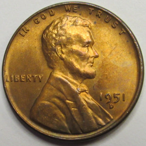 1951 D Lincoln Wheat Cent - antique Denver mintmark uncirculated wheat penny