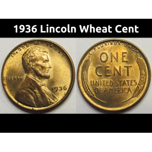 1936 Lincoln Wheat Cent - antique uncirculated Great Depression era wheat penny