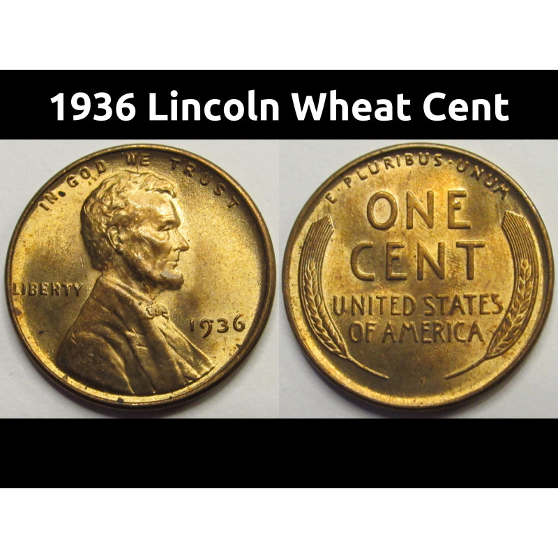 1936 Lincoln Wheat Cent - antique uncirculated Great Depression era wheat penny