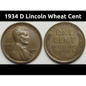 1934 D Lincoln Wheat Cent - antique better condition Denver mintmark wheat penny