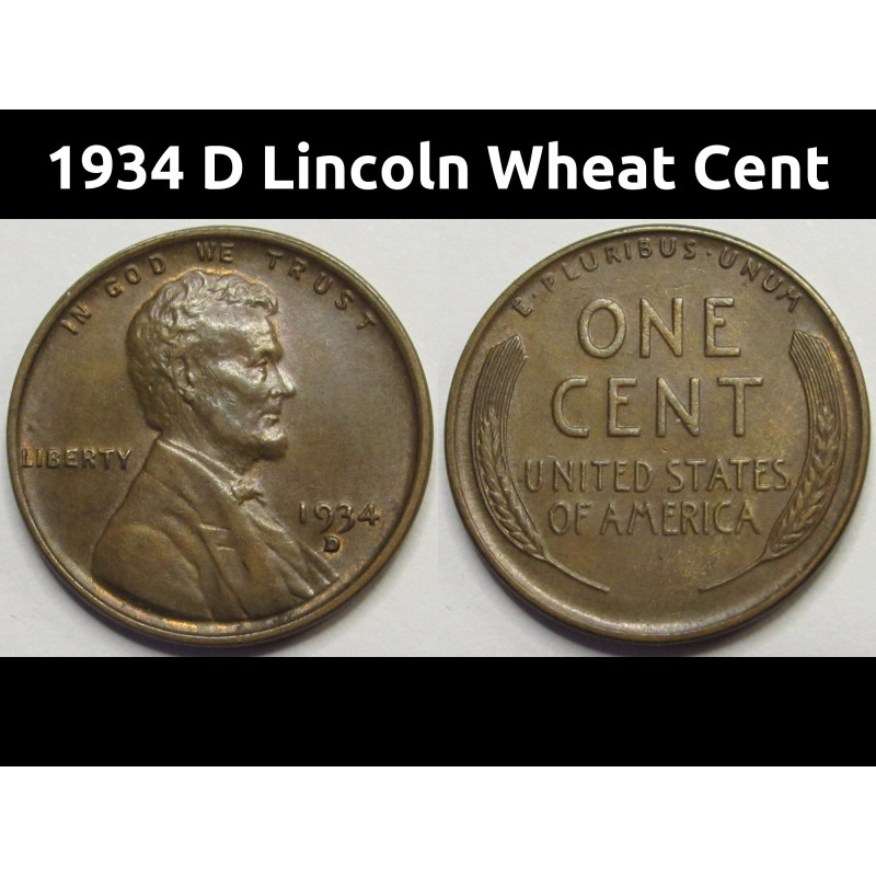 1934 D Lincoln Wheat Cent - antique better condition Denver mintmark wheat penny