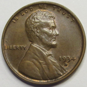 1934 D Lincoln Wheat Cent - antique better condition Denver mintmark wheat penny