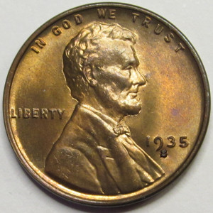 1935 S Lincoln Wheat Cent - antique uncirculated American wheat penny