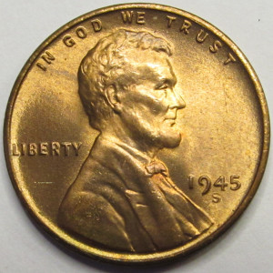 1945 S Lincoln Wheat Cent - antique San Francisco mintmark uncirculated penny