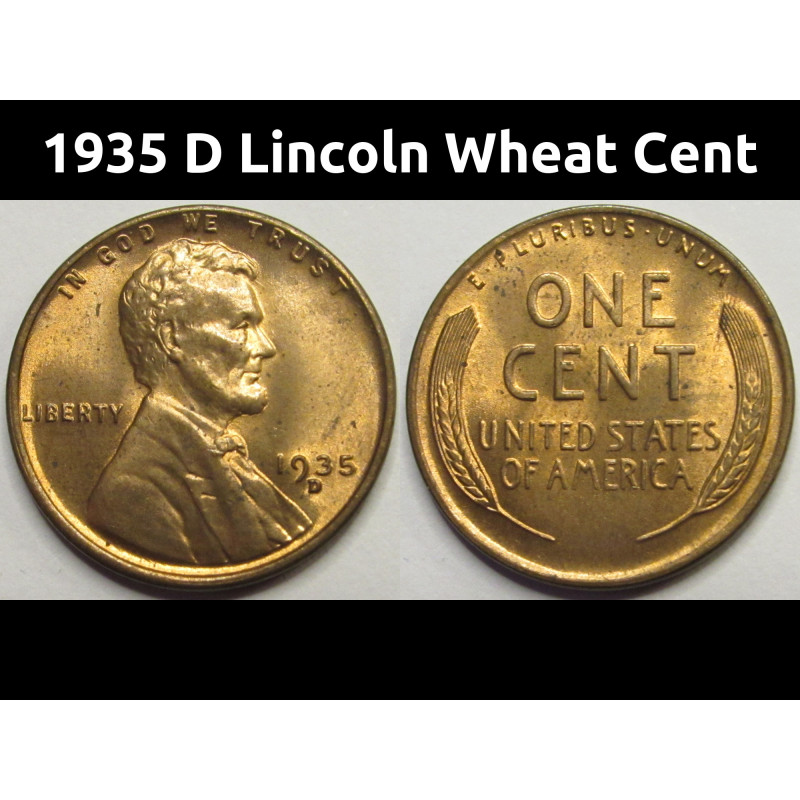 1935 D Lincoln Wheat Cent - antique Denver mintmark uncirculated penny