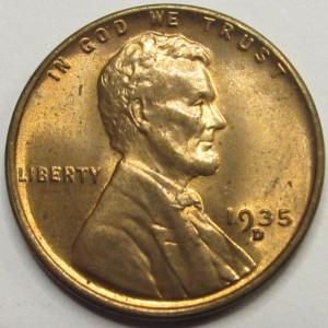 1935 D Lincoln Wheat Cent - antique Denver mintmark uncirculated penny