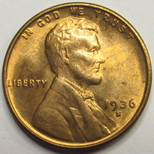1936 S Lincoln Wheat Cent - antique San Francisco mintmark uncirculated wheat penny