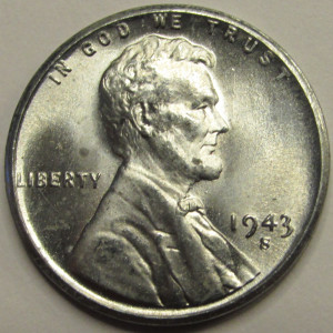 1943 S Lincoln Wheat Cent - antique uncirculated steel penny from San Francisco