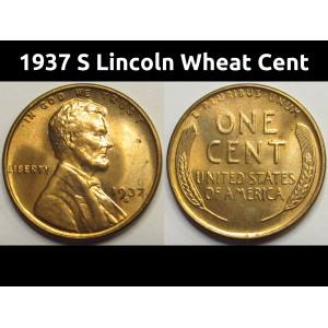 1937 S Lincoln Wheat Cent - antique San Francisco mintmark uncirculated penny