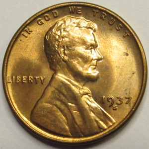 1937 S Lincoln Wheat Cent - antique San Francisco mintmark uncirculated penny