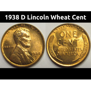 1938 D Lincoln Wheat Cent - antique Denver mintmark red uncirculated penny