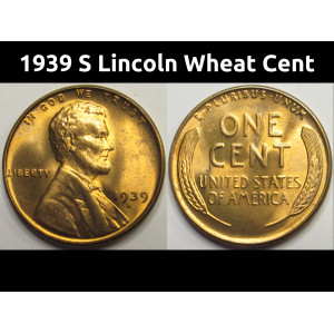 1939 S Lincoln Wheat Cent - antique San Francisco mintmark uncirculated penny