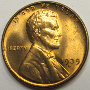 1939 S Lincoln Wheat Cent - antique San Francisco mintmark uncirculated penny