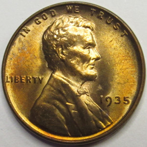 1935 Lincoln Wheat Cent - antique uncirculated thirties penny