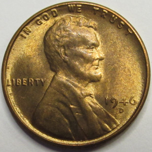 1946 D Lincoln Wheat Cent - antique Denver mintmark uncirculated penny