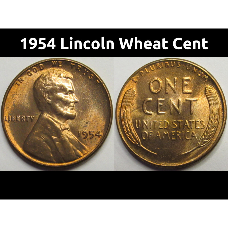 1954 Lincoln Wheat Cent - antique fifties uncirculated wheat penny