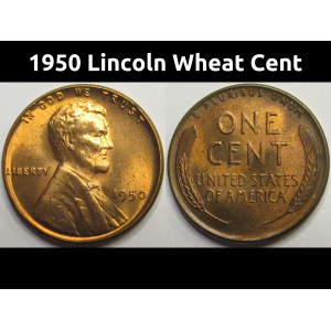 1950 Lincoln Wheat Cent - antique toned uncirculated American wheat penny