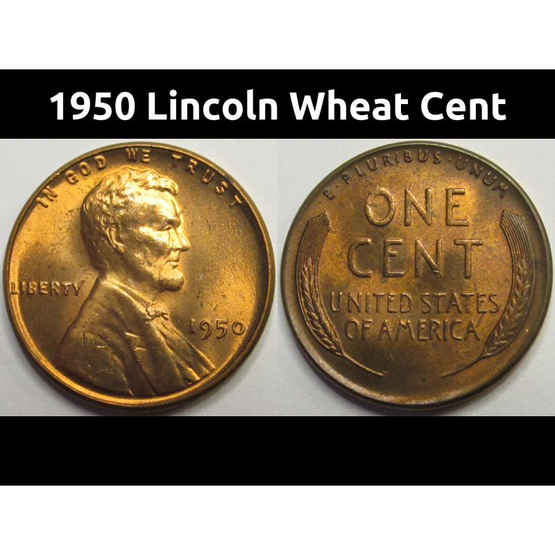 1950 Lincoln Wheat Cent - antique toned uncirculated American wheat penny