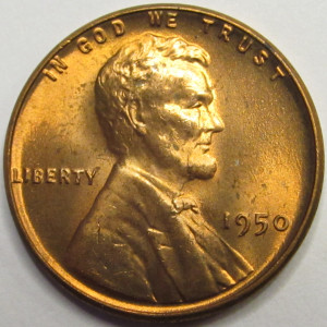 1950 Lincoln Wheat Cent - antique toned uncirculated American wheat penny